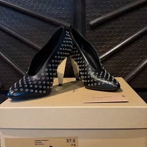 Michael Kors Black Studded Leather Pointed-Toe Heels